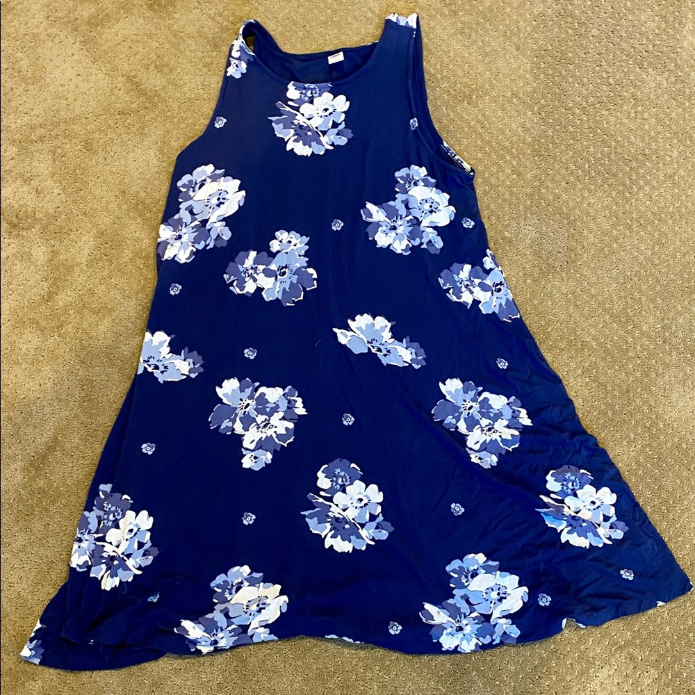 Navy blue, flowered dress